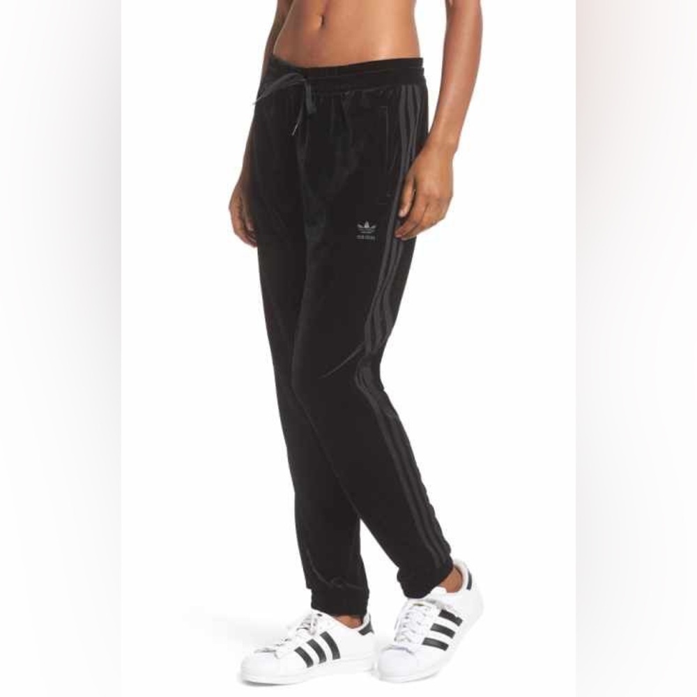 Adidas Black Velour Track Pants EUC
